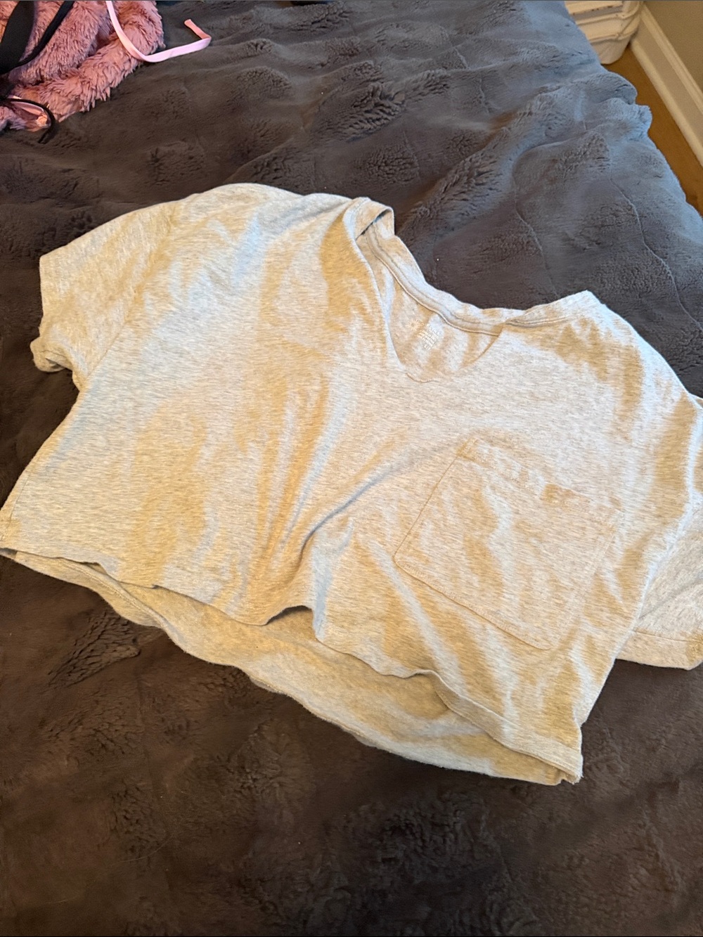 Girls Light Gray Short Sleeve Pocket Tee